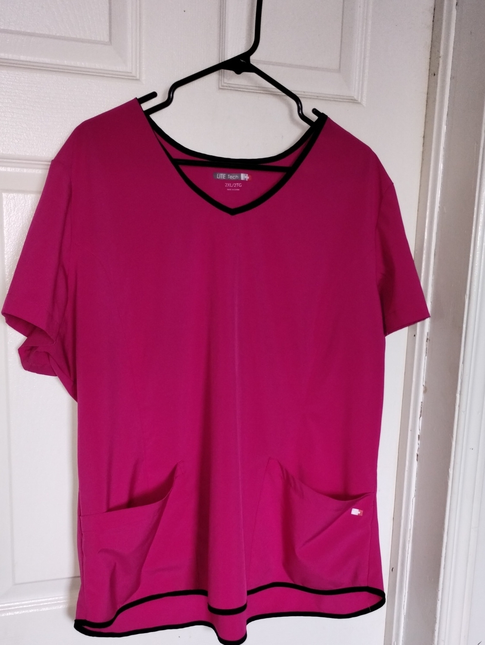 Magenta V-Neck Scrub Top with Black Trim by Lite Tech 2XL